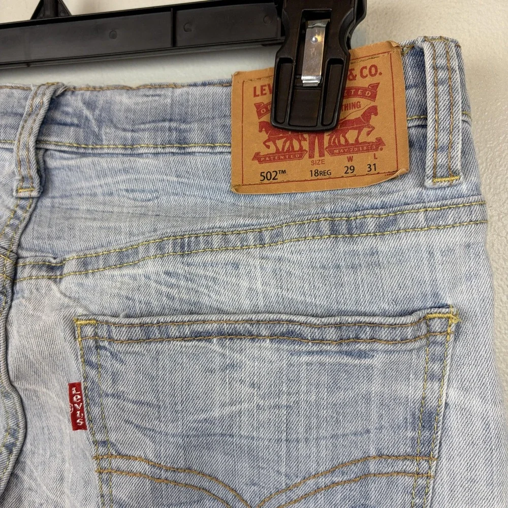 Levis 502 Jeans Mens 29x31 Light Wash Regular Taper Denim Stretch‎ Pants